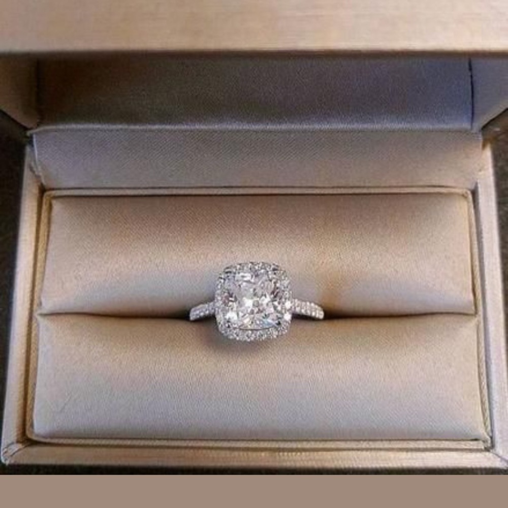 3.25Ct Halo Sterling Silver 925 Cushion Cut Engagement Solitaire Ring